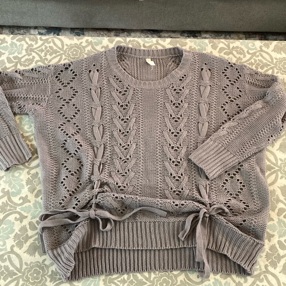 Wishlist Purple and Gray Crew Neck Sweater with Cable Knit